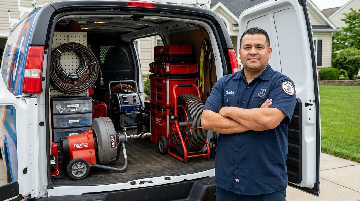 Professional drain cleaning equipment and Johns Plumbing LLC plumber in Tavernier