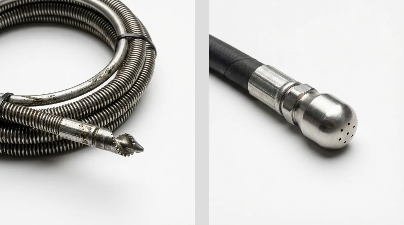 Drain snake cable and hydro jetting nozzle used for drain cleaning in Tavernier, FL